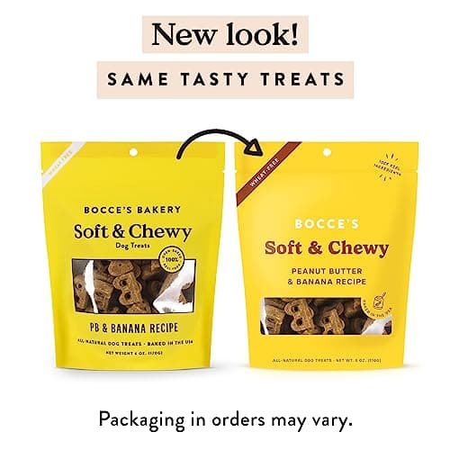 Bocce's Bakery Oven Baked PB & Banana Recipe Treats for Dogs, Wheat-Free Everyday Dog Treats, Real Ingredients, Baked in The USA, Natural Soft & Chewy Cookies, Peanut Butter & Banana, 6 oz
