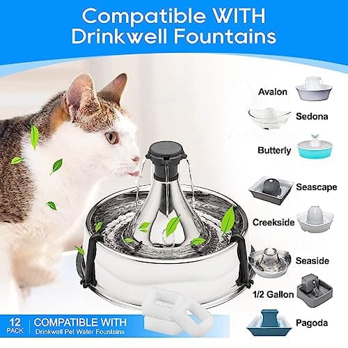 MyfatBOSS Cat Water Fountain Filter Replacement, Pet Fountain Replacement Foam Filters Compatible with Petsafe Drinkwell Pet Fountain Filters for Drinkwell Stainless Steel 360 Water Fountain 12PCS