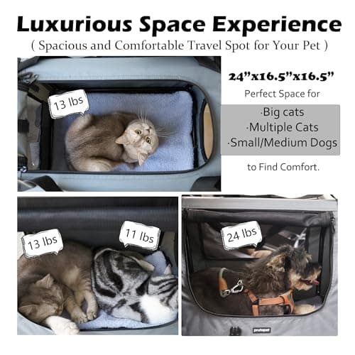 Prutapet Large Cat Carrier 24"x16.5"x16.5" Portable Dog Crate for Small Medium Dogs Collapsible Traveling Pet Crate with Collapsible Bowl