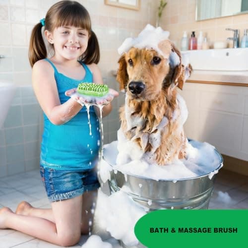 Metopets Rubber Curry Brush for Short Haired Dogs, Soft Curry Comb with Removable Screen, Silicone Pet Brush, Use Wet as Bath Scrubber or Dry for Grooming Loose Hair