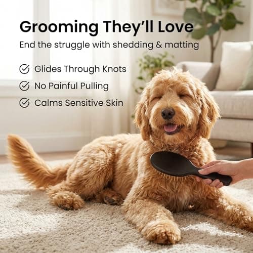 We Love Doodles Pin Brush for Dogs, Pet Grooming Detangler Pin Dog Brush, Dog Brush for Shedding and Removing Loose Fur, Lightweight Beech Wood with Gold Plated Pins for Long Hair Pets