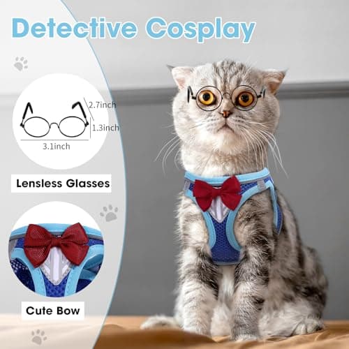NCMAMA Cat Vest Harness and Leash Set for Walking Escape Proof, Adjustable Kitten Harness Breathable Mesh with Reflective Strips Harness for Kitty Puppy Bunny (Blue, XS)