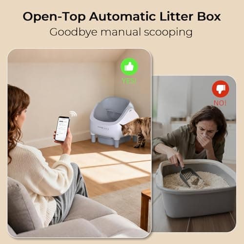 Invengo Automatic Cat Litter Box Self Cleaning, App Control, Open-Top Automatic Litter Box with Safety Sensors, Ultra-Quiet, 10.5L Waste Bin with Odor Control, 2 Rolls of Garbage Bags, LightGrey
