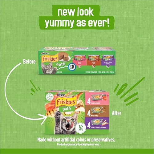 Purina Friskies Wet Cat Food Pate Variety Pack Salmon Dinner, Turkey and Giblets Dinner and Mixed Grill - (2 Packs of 12) 5.5 oz. Cans