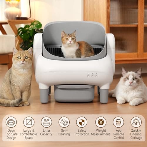 Hazrela Automatic Cat Litter Box,Self Cleaning Litter Box for Multiple Cats with Open Top Design,App Control and Safety Protection,Ultra-Quiet,Easy Setup,Light Gray