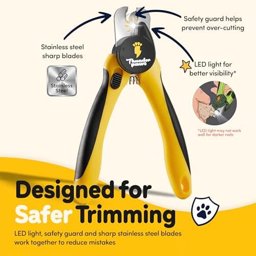 Thunderpaws LED Dog Nail Clippers with Light, Trimmers with Protective Guard, Quick Sensor, Safety Lock and Nail File - Suitable for Large and Small Dogs & Cats (Yellow, LED)
