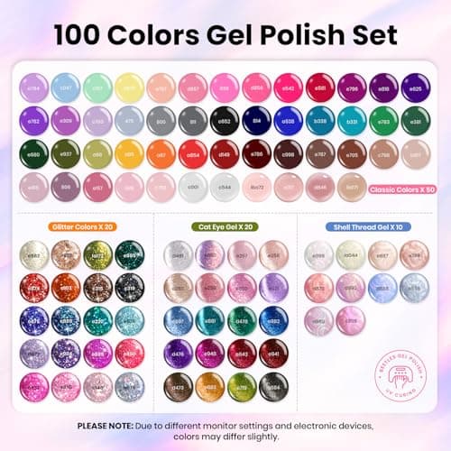 Beetles Nail Nook Gel Nail Polish Set - 119 PCS 100 Colors Gel Polish Kit Base Glossy Matte Glitter Top Coat Glitter Pearl Cat Eye White Red Pink Nude Uv Led Nails Summer Gift for Women