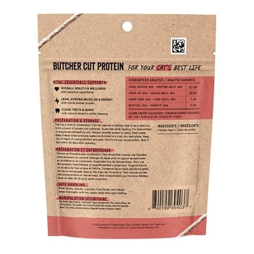 Vital Essentials Freeze Dried Raw Chicken Hearts Cat Treats | Single Ingredient | Premium Quality | Grain Free, Healthy Treats for Cats, 0.8 oz Bag