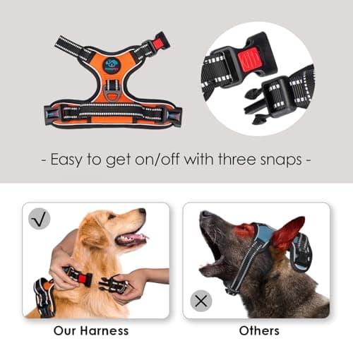 PHOEPET No Pull Dog Harnesses for Small Dogs Reflective Adjustable Front Clip Vest with Handle 2 Metal Rings 3 Buckles [Easy to Put on & Take Off] (S, Orange)
