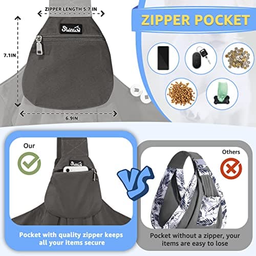 SlowTon Dog Carrier Sling - Thick Padded Shoulder Strap Adjustable Dog Carriers for Small Dogs, Puppy Carrier Purse for Pet Cat with Front Zipper Pocket Safety Belt Machine Washable (Grey L)