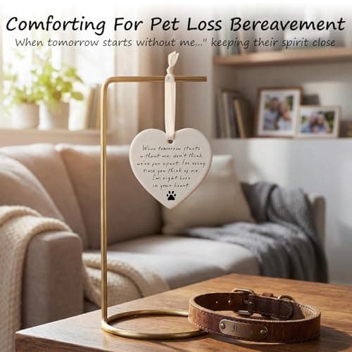 OFlyDesigns Pet Memorial Ceramic Heart Keepsake,When Tomorrow Starts Without Me Remembrance Ornament for Dog or Cat, Loving Memory Sympathy Decor with Gift Box, Pet Loss Bereavement Hanging Heart