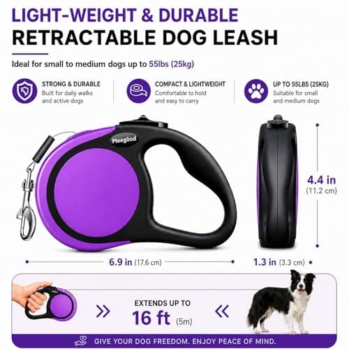 Heavy Duty Retractable Dog Leash-16ft Strong & Durable Walking Leash for S to L Dogs up to 45/115 lbs, Upgraded Lock System, Non Slip Grip, Tangle Free (Purple, Small/Medium)