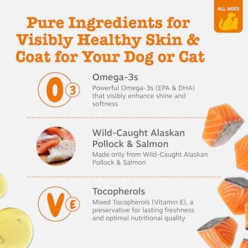 Zesty Paws Wild Alaskan Omega-3 Blend Pollock + Salmon Oil for Dogs and Cats- Skin and Coat Support, Omega 3 Supplement for Pets, 8.5oz
