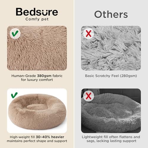 Bedsure Calming Cat Beds for Indoor Cats - Small Cat Bed Washable 20 inches, Anti-Slip Round Fluffy Plush Faux Fur Pet Bed, Fits up to 15 lbs Pets, Camel