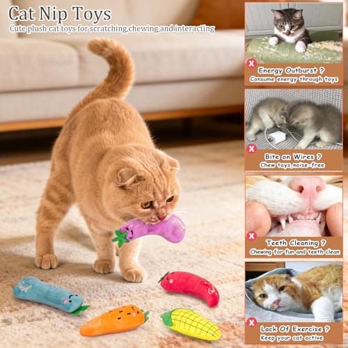 ETEKYER Catnip Cat Toys, 5 Pack, Plush Cat Nip Toys for Indoor Kitten Kitty, Interactive Cat Kicker Chew Safe Teeth Cleaning Toys, Fun Vegetable Shape