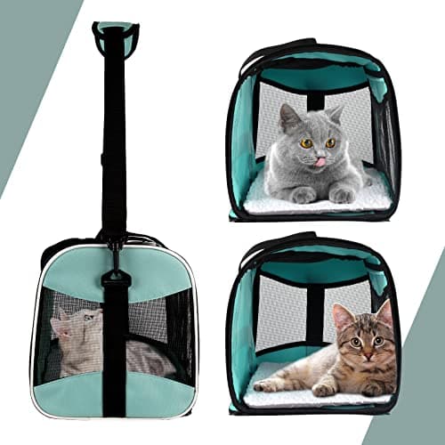 Cat Carrying Case Pet Dog Carrier Soft-Sided Cat Bag Airline Approved, Pet Travel Carrier Up to 15 Lbs, Collapsible Cats Carrier Dog Carrier for Medium Small Cats Dogs(17x11x11 Green)