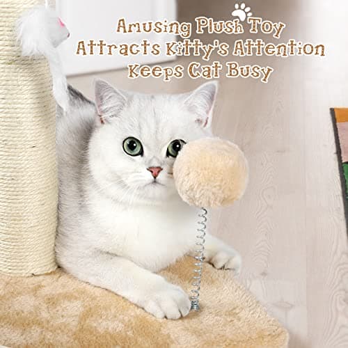 ANWA 32" Tall Cat Scratching Posts for Indoor Cats, 3-in-1 Vertical Cat Scratching Post with Plush Toys, Premium Sisal Post for Cats at All Ages with Reinforced Stable Base, Beige