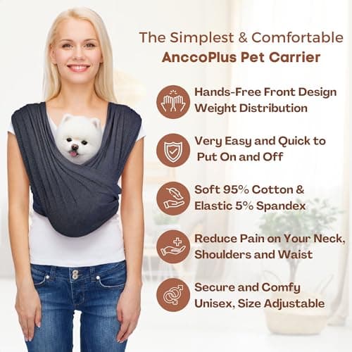AnccoPlus Dog Carriers for Small Dogs, Front Facing Cat Carrier, Hands Free Dog Carrier, Size Adjustable Pet Carrier, Reducing Back Pain, Soft Cotton, Safe Small Dog Carrier(Regular, Charcoal Black)