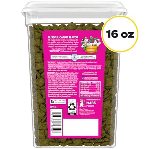 Temptations Cat Treats, Classic Crunchy and Soft Cat Treats, Blissful Catnip Flavor, Catnip Treats, 16 oz. Tub