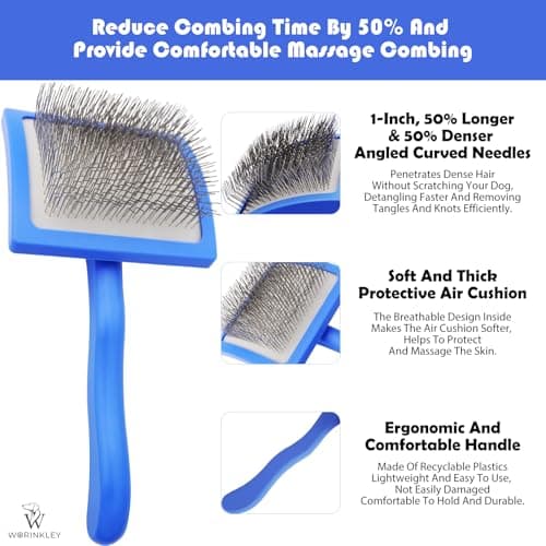 Worinkley Slicker Brush for Dogs, Professional Pet Doodle Grooming brushes for Goldendoodles, Labradoodles, Poodles - Long Pin Detangler for Dematting dog slicker brush - Large