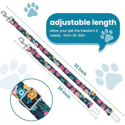 Adjustable pet cat and Dog car seat Belt，The Lanyard is Flexible and Adjustable from 20 to 33 inches (Floral)