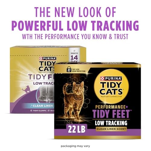 Purina Tidy Cats Performance Plus Tidy Feet Scented Low Tracking Cat Litter, Clumping, Multi-Cat Odor Control Kitty Litter with Clean Linen Scent - 22 lb. Box