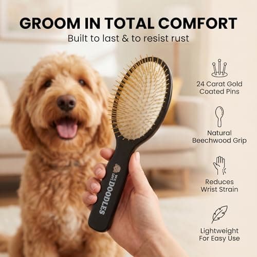 We Love Doodles Pin Brush for Dogs, Pet Grooming Detangler Pin Dog Brush, Dog Brush for Shedding and Removing Loose Fur, Lightweight Beech Wood with Gold Plated Pins for Long Hair Pets