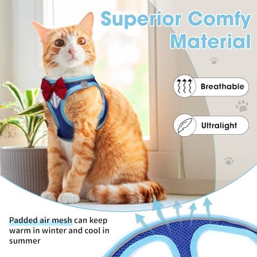 NCMAMA Cat Vest Harness and Leash Set for Walking Escape Proof, Adjustable Kitten Harness Breathable Mesh with Reflective Strips Harness for Kitty Puppy Bunny (Blue, XS)