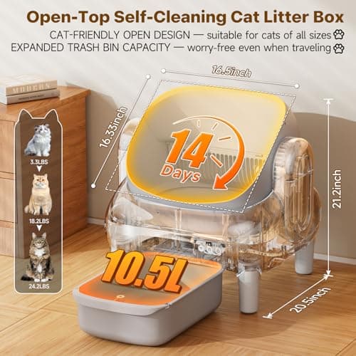 Hazrela Automatic Cat Litter Box,Self Cleaning Litter Box for Multiple Cats with Open Top Design,App Control and Safety Protection,Ultra-Quiet,Easy Setup,Light Gray