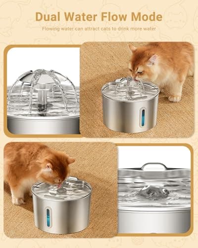 Cat Water Fountain Stainless Steel - 74oz/2.2L Automatic Large Pet Watering Bowl Dispenser for Indoor Dogs - Drinking Fountains with 3 Filter, Gifts for Cats and Kitty - Dog Waterer Bowls No Spill