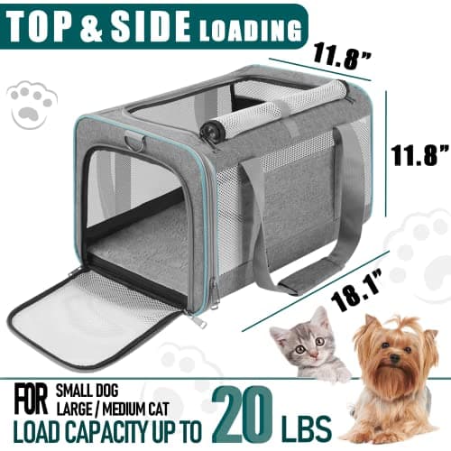 GAPZER Pet Carrier for Large Cats 20 lbs+ / Soft Sided Small Dog Travel Carriers Top Load/Collapsible Carrier Bag for Big Cat / 2 Kittens Sturdy Transport Carriers Long Trips/Medium Cats 15 pounds
