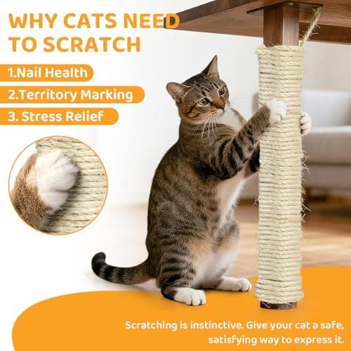 Natural Sisal Rope for Cat Scratcher Tree Thick 5-mm 1/5 Inch by 50 Feet, Cat Tower Climbing Twine for Cat Scratching Post Replacement, Scratch Post Repairing, Replace, Recovering and DIY, White