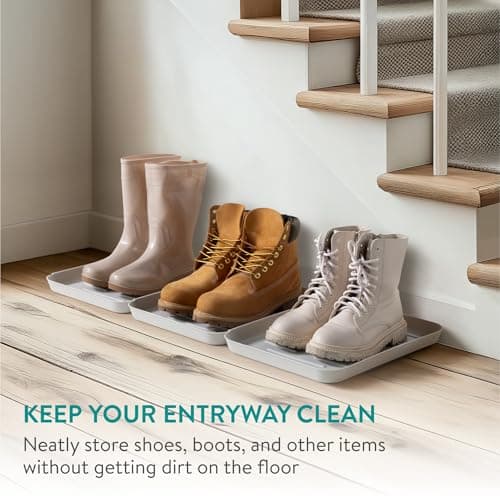 Navaris Set of 3 Shoe Drip Trays - Multi-Purpose Boot Tray for Rain Boots, Winter Boots, Sneakers - Indoor and Outdoor Use in All Seasons - Gray, S
