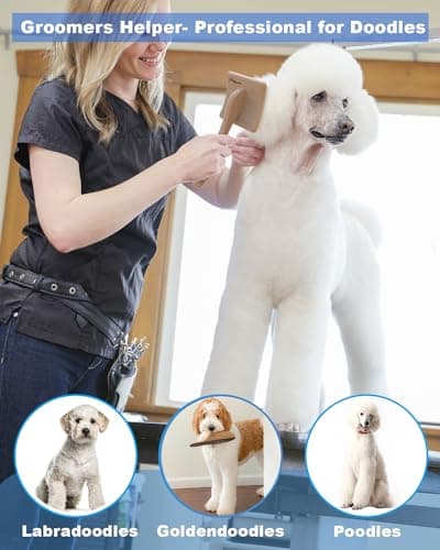 Petqueen Dog Slicker Brush for Large Dogs, Professional Doodles Brush for Poodles, Goldendoodles and Labradoodles - Easy to Remove Tangles, Mats and Fluff - 3.8"x3.2" Head, 8" Wood Body