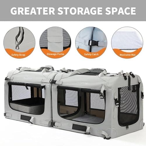 Petseek Extra Large Cat Carrier Soft Sided, Portable Small Dog Carrier for 2 Cats, 24"x16.5"x16" Car Travel Folding Comfortable Design with Litter Box and Bowls, Grey-2+ Litter Box+ Bowl*2