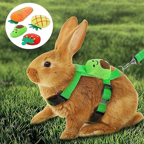 XPAPOV 4 Sets Adjustable Bunny Rabbit Harness and Leash Set Small Pet Cute Vest Harness Leash Ferret Harness Guinea Pig Harness Ferret Leash with Decorations for Bunny Kitten Puppy, Small Pets