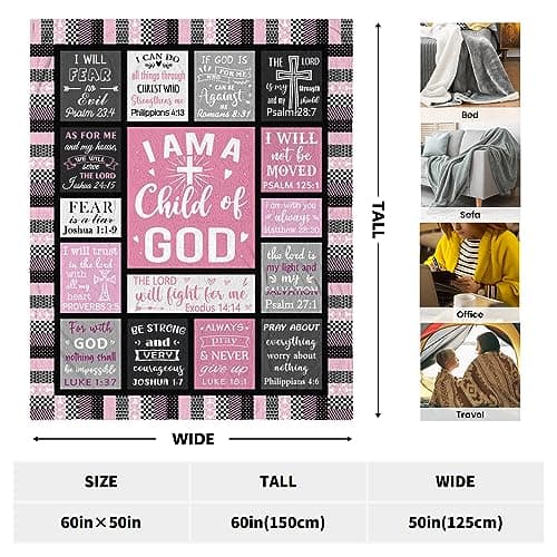 CUJUYO Christian Gifts for Women Blanket 60"x50" - I Am a Child of God Blankets - Inspirational Religious Birthday Catholic Spiritual & Baptism Confirmation Gifts for Girls