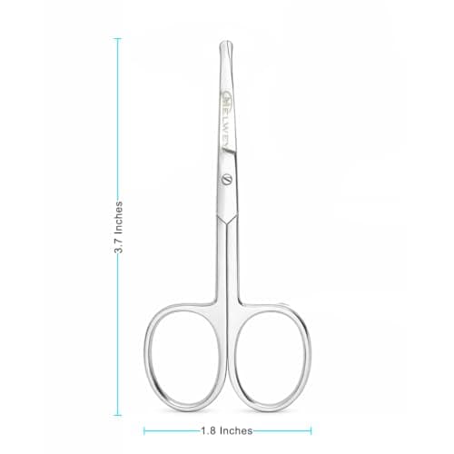 Rounded Stainless Steel Small Facial Hair Scissors, 3.7 Inches - Rounded Tip Scissors for Nose Hair, Mustache, Beard, Eyebrows, Eyelashes & Baby Nails
