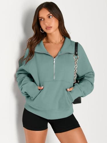 AUTOMET Womens Sweatshirts Half Zip Cropped Pullover Fleece Quarter Zipper Sweater Hoodies 2026 Fall Fashion Outfits Clothes Lake Small