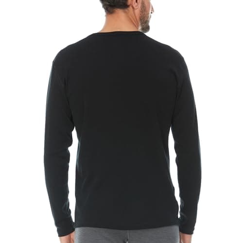 100% Merino Wool - Men's Midweight Long Sleeve Crew Shirt - Thermal Base Layer - NO Itch Renewable Fabric - Black - Medium