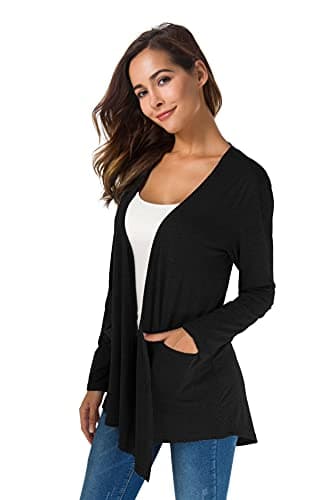 TownCat Womens Lightweight Cardigans Long Sleeve Open Front Casual Cardigan with Pockets (Black,L)