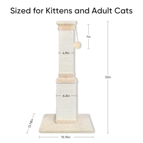 AGYM Cat Scratching Post for Large Cats, Cat Scratcher for Indoor Cats Adults, Sturdy Sisal Scratch Post to Protect Furniture, 32 Inch, Beige