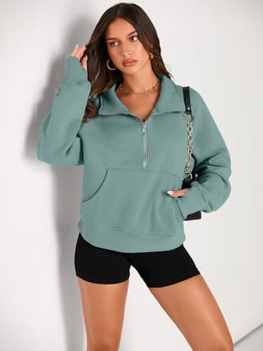 AUTOMET Womens Sweatshirts Half Zip Cropped Pullover Fleece Quarter Zipper Sweater Hoodies 2026 Fall Fashion Outfits Clothes Lake Small