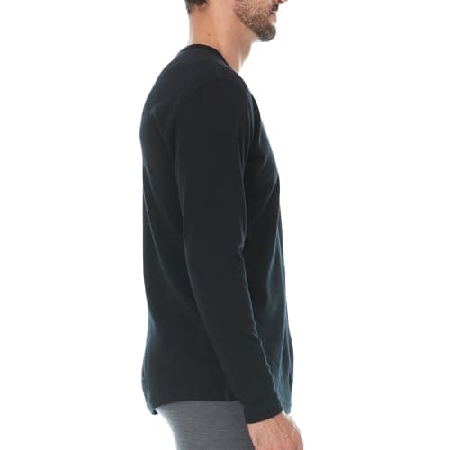 100% Merino Wool - Men's Midweight Long Sleeve Crew Shirt - Thermal Base Layer - NO Itch Renewable Fabric - Black - Medium