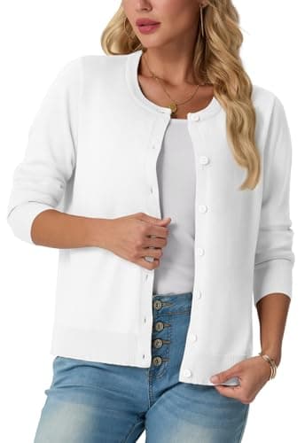 GRECERELLE Cardigan Sweaters for Women Lightweight Long Sleeve Crew Neck Button Up Soft Ribbed Knit Cardigans 2026 Spring Outfits White 3XL