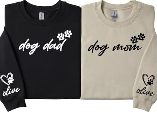 Custom Dog Mom Shirt with Pet Name on Sleeve, Personalized Cat Dad Sweatshirt with Paws, Cat Mama Dog Dad Gifts for Mothers Day, Fathers Day, Birthday, Christmas, Pet Owners & Lovers