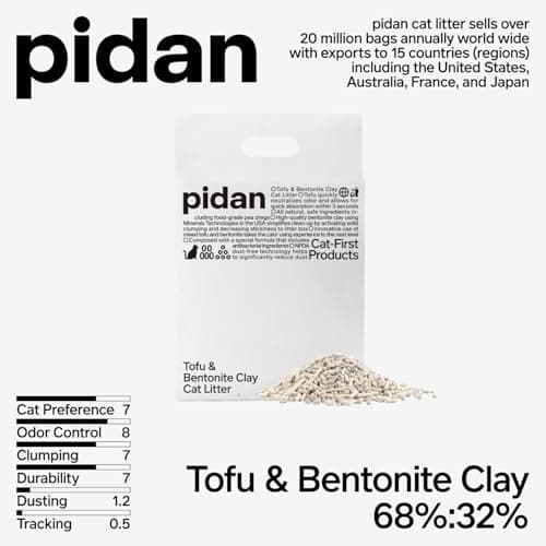pidan Mix Cat Litter,Tofu Cat Litter with Bentonite 70%:30%,Absorbent and Fast Drying,Flushable Tofu Litter,Selected Quality Pea Dregs,5-Fold Water Absorption,Strong Clumping(5.3lb×2bags)