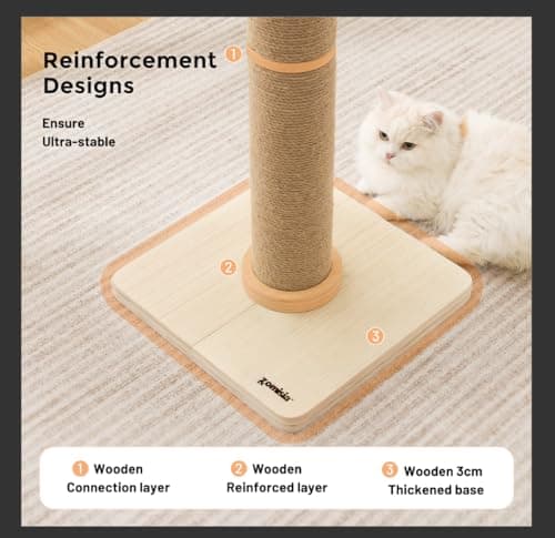 ZOMISIA 35'' Tall Cat Scratching Post, 4.7'' Large Scratch Post with Thicken Wooden Base for Indoor Cats Adults, Sisal Scratcher Top & Dangling Balls, Super Sturdy