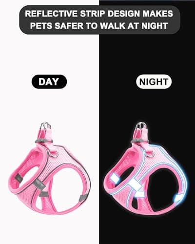 JUFOO XXXS Pink Soft Mesh Dog Harness and Leash Set,No Escape Puppy Harnesses for Training Walking, Reflective Adjustable Puppy Vest for Small Medium Dogs, Cats (Pink, XXXS)