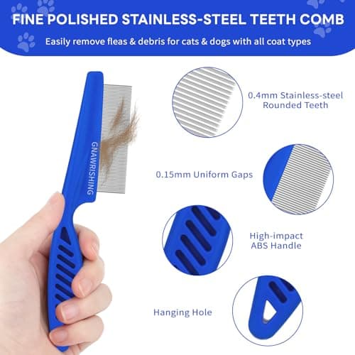 GNAWRISHING Flea Comb 4Pcs with High Strength Teeth Pet Tear Stain Remover Combs, Pet Dog Cat Grooming Comb Set Effective Float Hair Remover